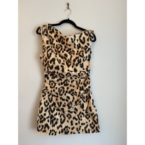 NWT Mango Leopard Print Asymmetrical Neckline Mini Dress Sz 4 [jb] - Picture 10 of 15